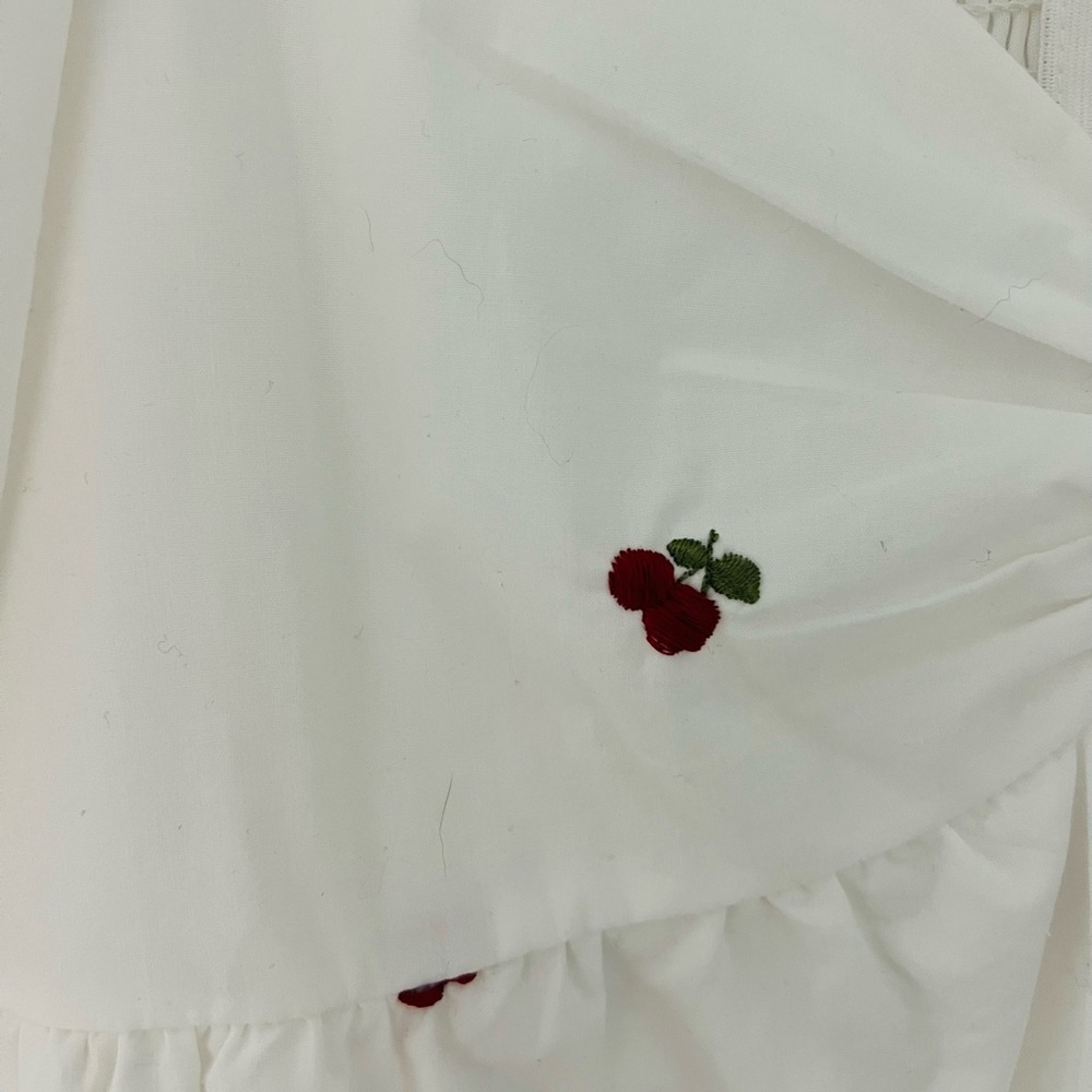 Altar'd State Dress Cherry Poplin White Puff-Sleeve Mini Dress - Picture 4 of 11
